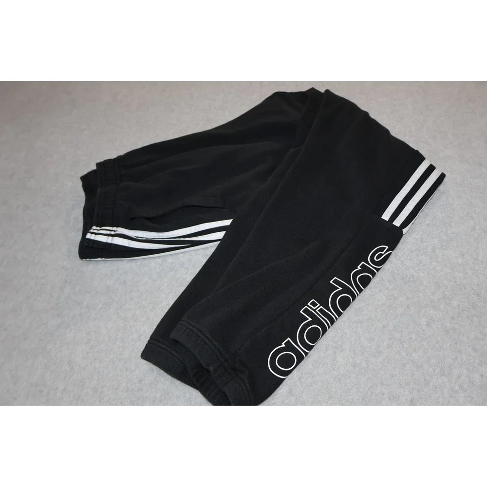 Adidas Sweatpants Mens XL Black 3-Stripe Fleece Joggers Gym Workout Tapered